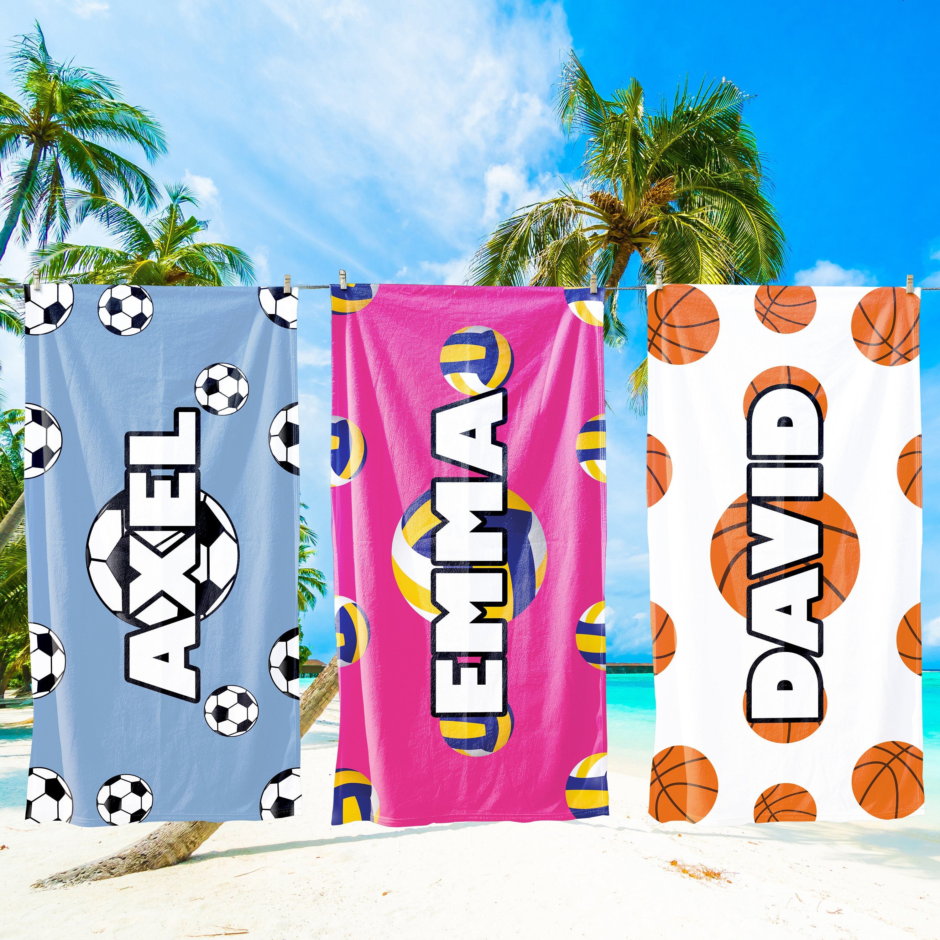 Sports Beach Towel, Custom Ball Beach Towel, Kids Beach Towel, Summer Season Gift, Sea Holiday, Boys Camping Towel Gift, Beach Accessories