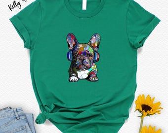French Bulldog Shirt: Colorful Dog with Headphones