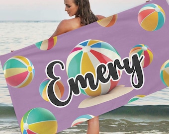 Personalized Beach Ball Towel,Custom Summer Pool Lover Gift