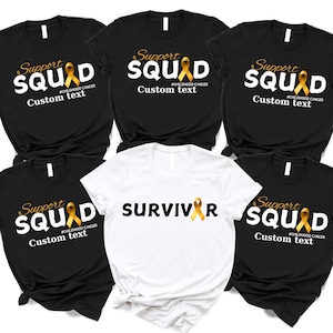 Maglietta per sopravvissuti al cancro infantile: maglietta Gold Ribbon Support Squad