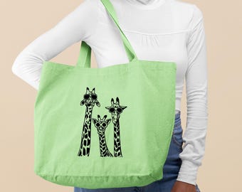 Funny Giraffe Family Canvas Tote Bag: Animal Lover Gift