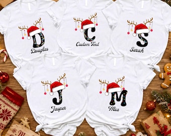 Christmas Monogram Shirt: Personalized Name Santa Hat Tee