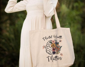 Mental Health Matters Tote Bag: Floral Brain Design