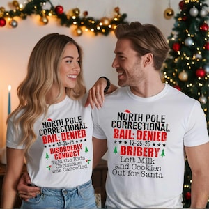 North Pole Correctional Christmas T-Shirt: Funny Holiday Crew Tee