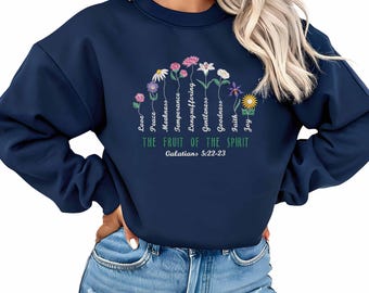 Embroidered Fruit Of The Spirit Sweatshirt: Christian Women Floral Gift
