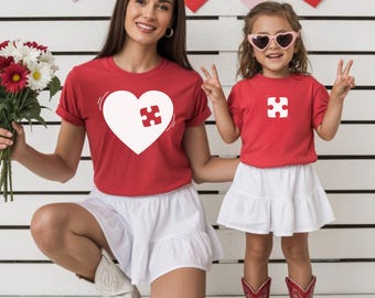 母の日 マッチングパズルTシャツ、ママと私シャツ