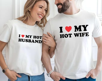 Camiseta "Amo a mi esposa y esposo atractivos", regalo para recién casados