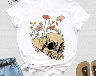 Vintage Skull Shirt With Flowers: Gothic Botanical Tee
