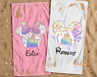 Custom Disney Beach Towel With Name: Matching Mickey Minnie Towels