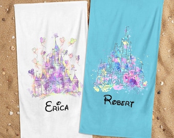 Custom Magical Castle Beach Towel: Personalized Disney Vacation Gift