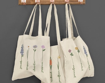 Personalized Birth Flower Tote Bag,Mothers Day Present