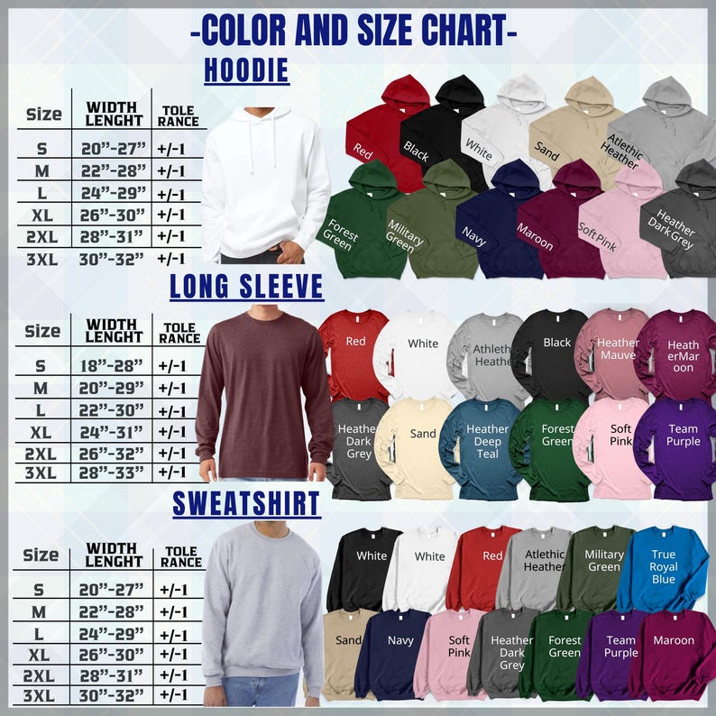men's long sleeve hoodie sizes chart