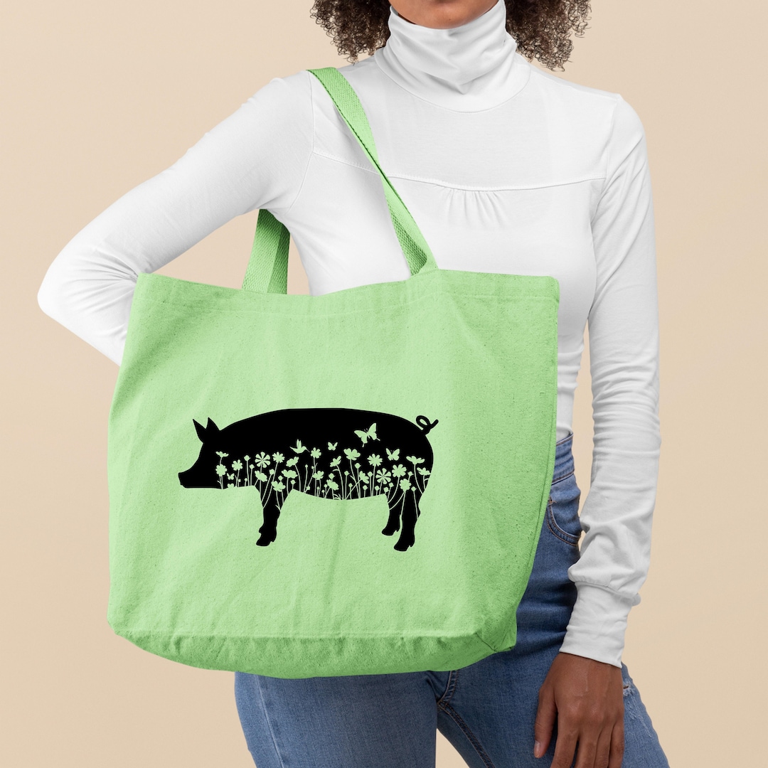 Floral Pig Tote Bag, Cute Pig Tote Bag, Canvas Tote Bag,unique Gift for ...