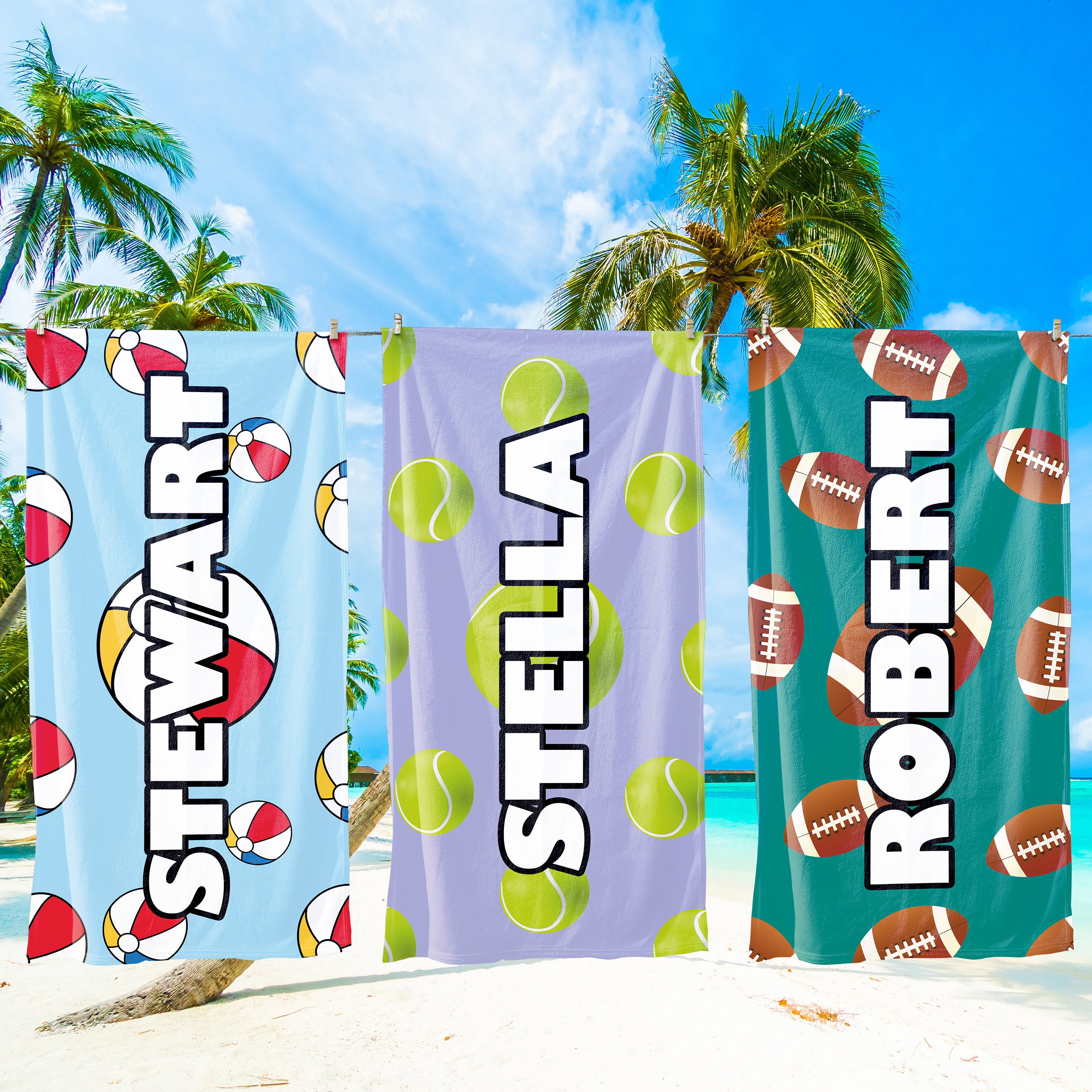 Sports Beach Towel, Custom Ball Beach Towel, Kids Beach Towel, Summer Season Gift, Sea Holiday, Boys Camping Towel Gift, Beach Accessories