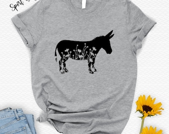 Floral Donkey Shirt, Animal T-Shirt, Donkey Lover Gift, Nature Shirt, Funny Animal Tee,Farm Animals Shirt,Kids Toddler Shirt,Gift For Farmer