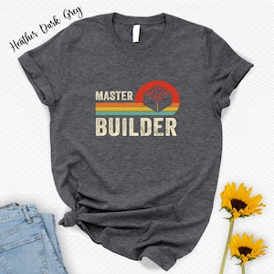 Master Builder Shirt,Building Blocks,Birthday Gift For Kids,Funny Dad Shirt,Retro Vintage Men Women Graphic Tee,Building Bricks Shirt