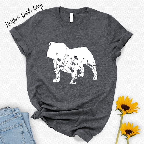 Floral English Bulldog T-Shirt: Dog Mom/Dad Gift