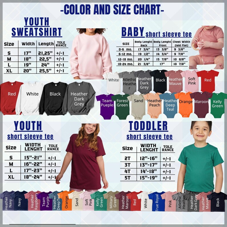 a poster showing the sizes of children's shirts