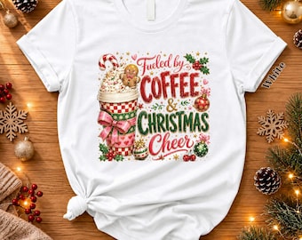 Fueled By Coffee And Christmas Cheer Shirt, Gingerbread Latte Women Tee, Holiday Coffee Lover Gift