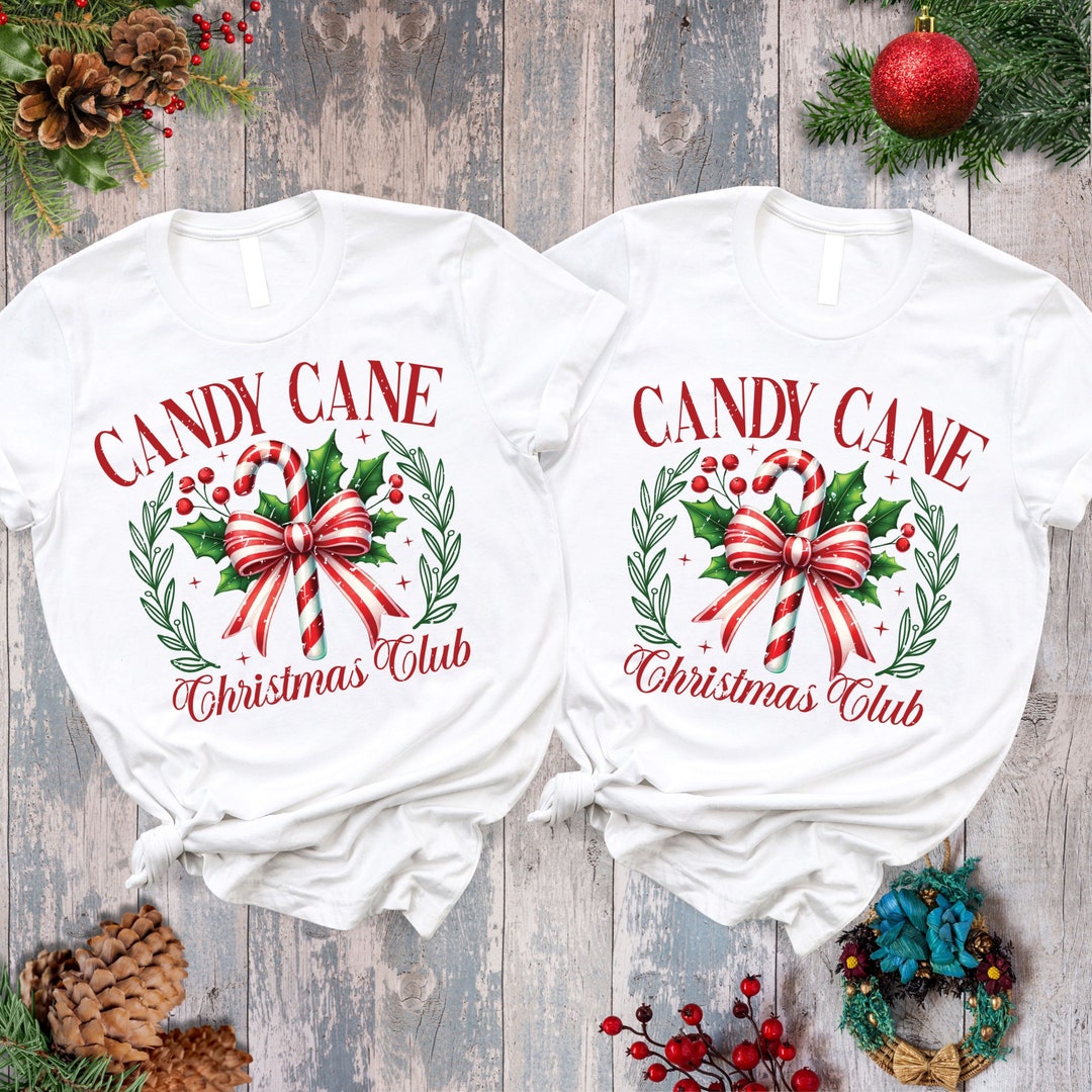 Candy Cane Christmas Club Shirt, Coquette Christmas T-shirt, Christmas ...