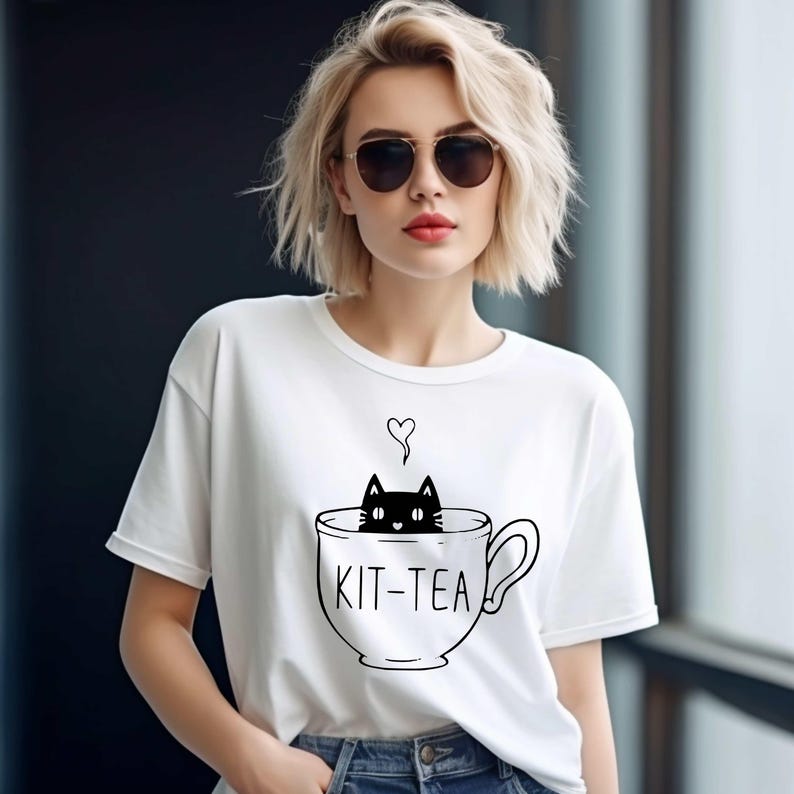 Maglietta Kit-Tea, maglietta divertente per amanti dei gatti immagine 2