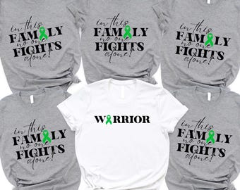 Lymphoma Cancer Shirt With Green Ribbon: No One Fights Alone Family Support Tee