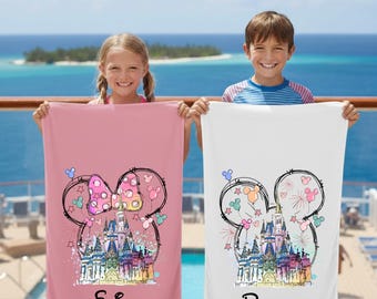 Custom Name Disney Beach Towel, Pool Party Gift for Girls And Boys