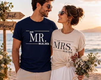Custom Est. Mr And Mrs Shirt: Matching Wedding Date Tee