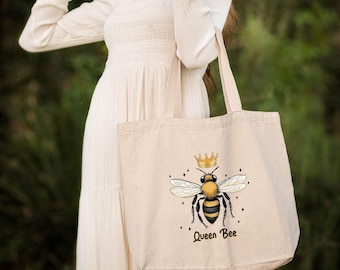 Queen Bee Canvas Tote Bag: Gift for Bee Lovers