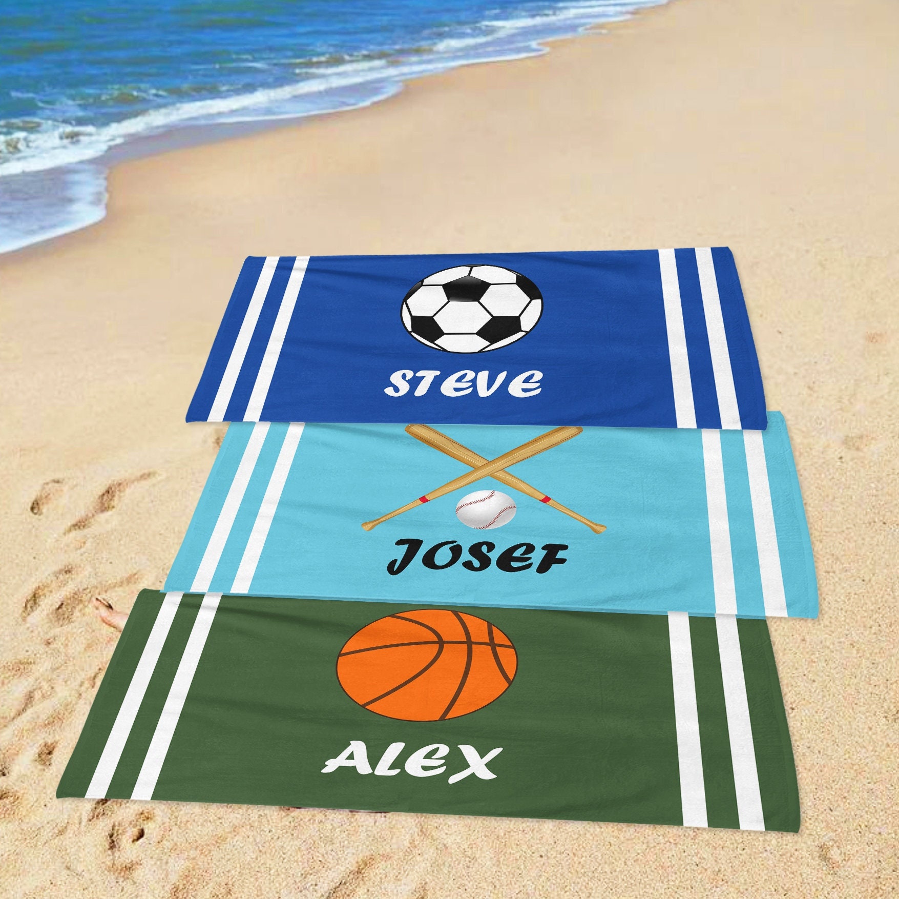 Sports Beach Towel, Personalized Ball Beach Towel, Boys Beach Towel Gifts, Summer Season Gift, Beach Accessories, Sea Holiday, Summer Decor