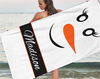 Custom Snowman Face Beach Towel: Christmas Secret Santa Gift