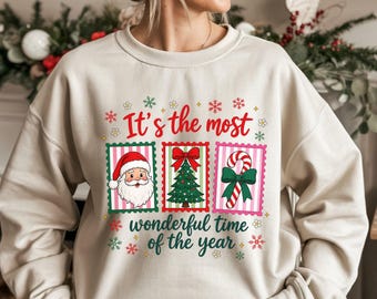 It’s The Most Wonderful Time Sweatshirt, Retro Christmas Party Shirt, Vintage Xmas Stamp Crewneck