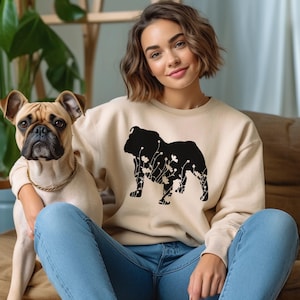 Floral English Bulldog Sweatshirt, Gift For Dog Owners, Youth Pet Nature Sweatshirt, Camping Men Sweater, Dog Mom And Dad Sweatshirt