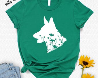 Floral German Shepherd Shirt, Gift For Dog Lovers, Dog Mom Shirt, Fur Mama, Dog Dad Gift Tshirt, Animal Lover Shirt, Summer Pet Shirt