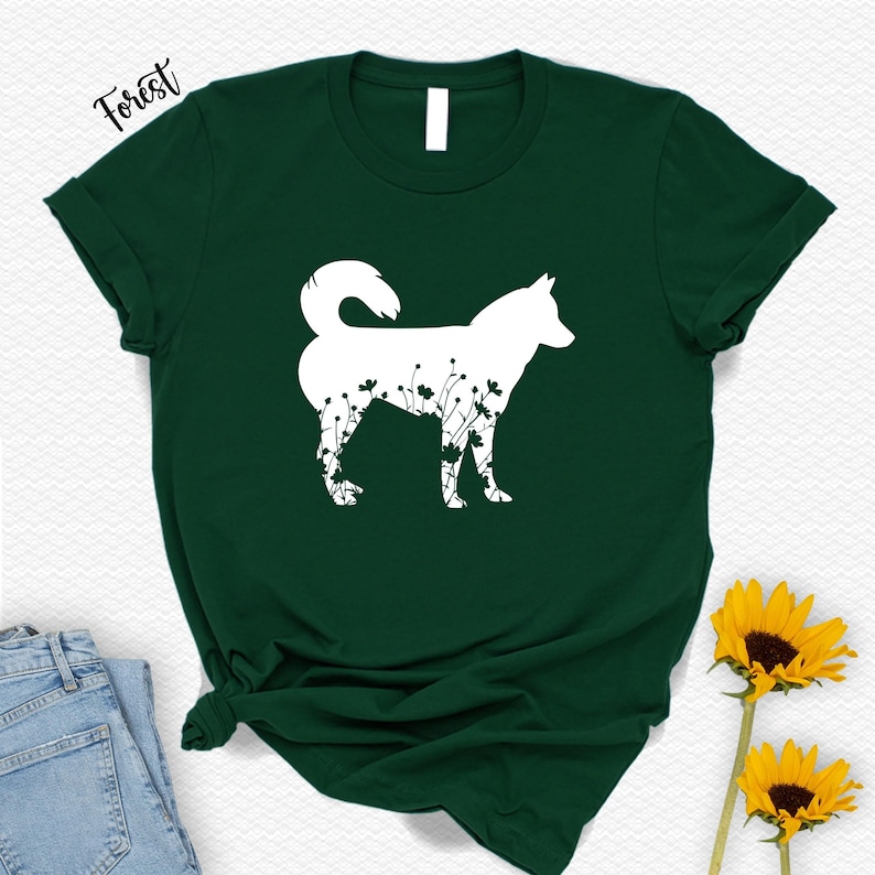 Camiseta con estampado floral de husky siberiano: Regalo para amantes de los animales imagen 1