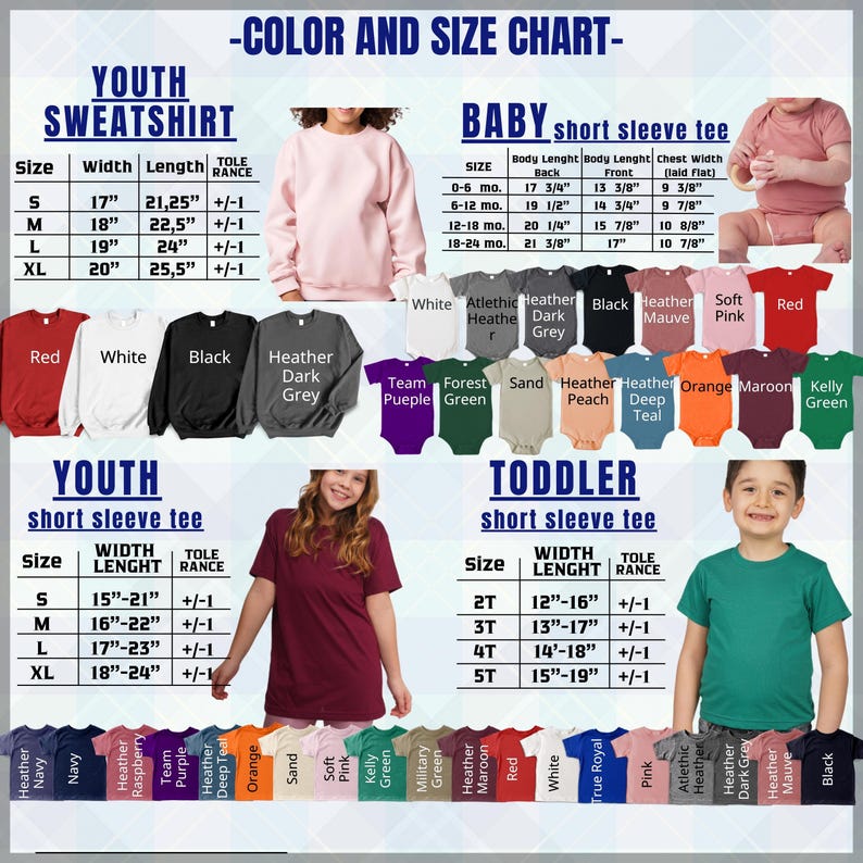 a poster showing the sizes of children's shirts