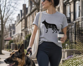 Floral German Shepherd T-Shirt: Dog Lover Gift