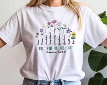 Embroidered Fruit Of The Spirit Shirt: Christian Floral Bible Verse Tee