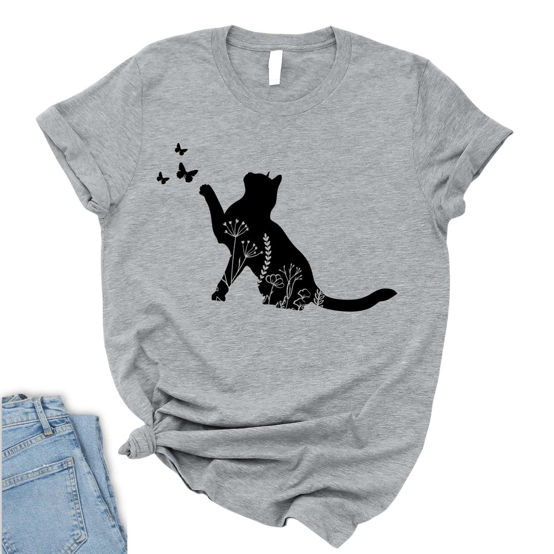 Floral Cat & Butterfly Shirt: Animal Lover Tee - Etsy