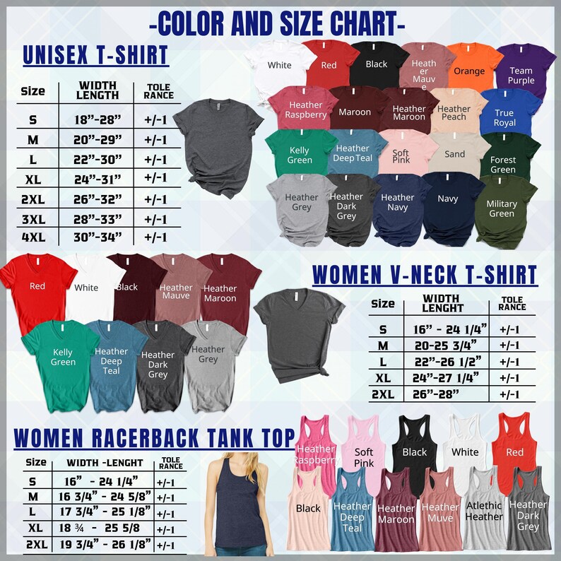 a women's tank top size chart with different colors and sizes
