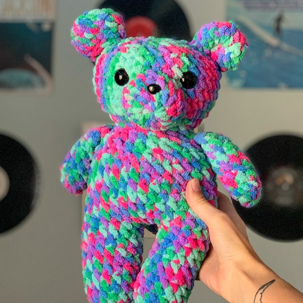 Sherbert the Teddy Bear Plush- Hand Crocheted Multicolored Teddy Bear Plush Toy Amigurumi- ReaOfLightCrafts