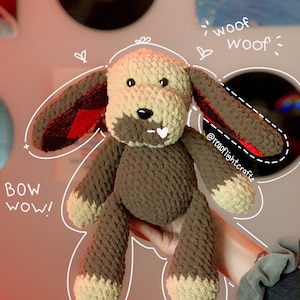 Flannel the Dog Plush - Hand Crocheted Dog With Minky Lined Ears Plush Toy Amigurumi- ReaOfLightCrafts
