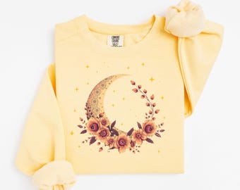 Floral Moon Sweatshirt: Vintage Botanical Lunar Loungewear