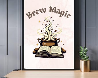 Brew Magic Art Print: Coffee Cauldron & Book (8x10)