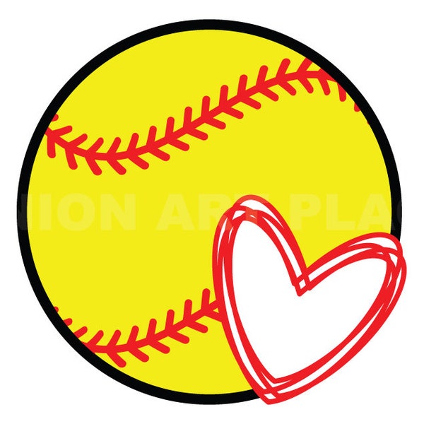 Softball With Hand Drawn Heart Svg Clipart image, Cricut Svg image, Dxf, Pdf, Eps, Jpg, Png, Svg, Silhouette, Cameo, Design