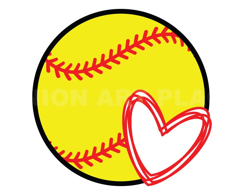 Softball With Hand Drawn Heart Svg Clipart Image, Cricut Svg Image, Dxf