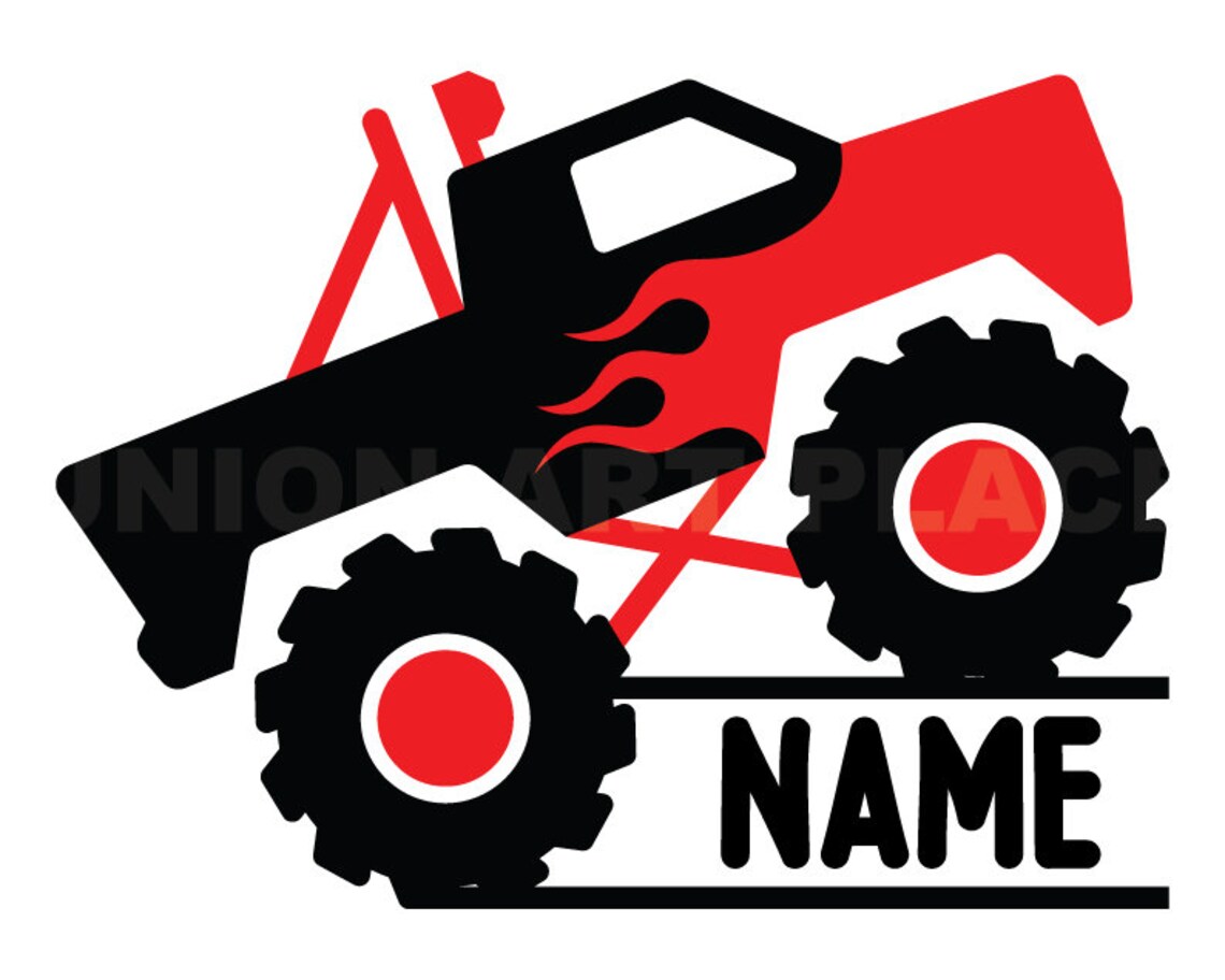 Red Monster Truck Name Frame Svg Clipart Image, Cricut Svg Image, Dxf ...