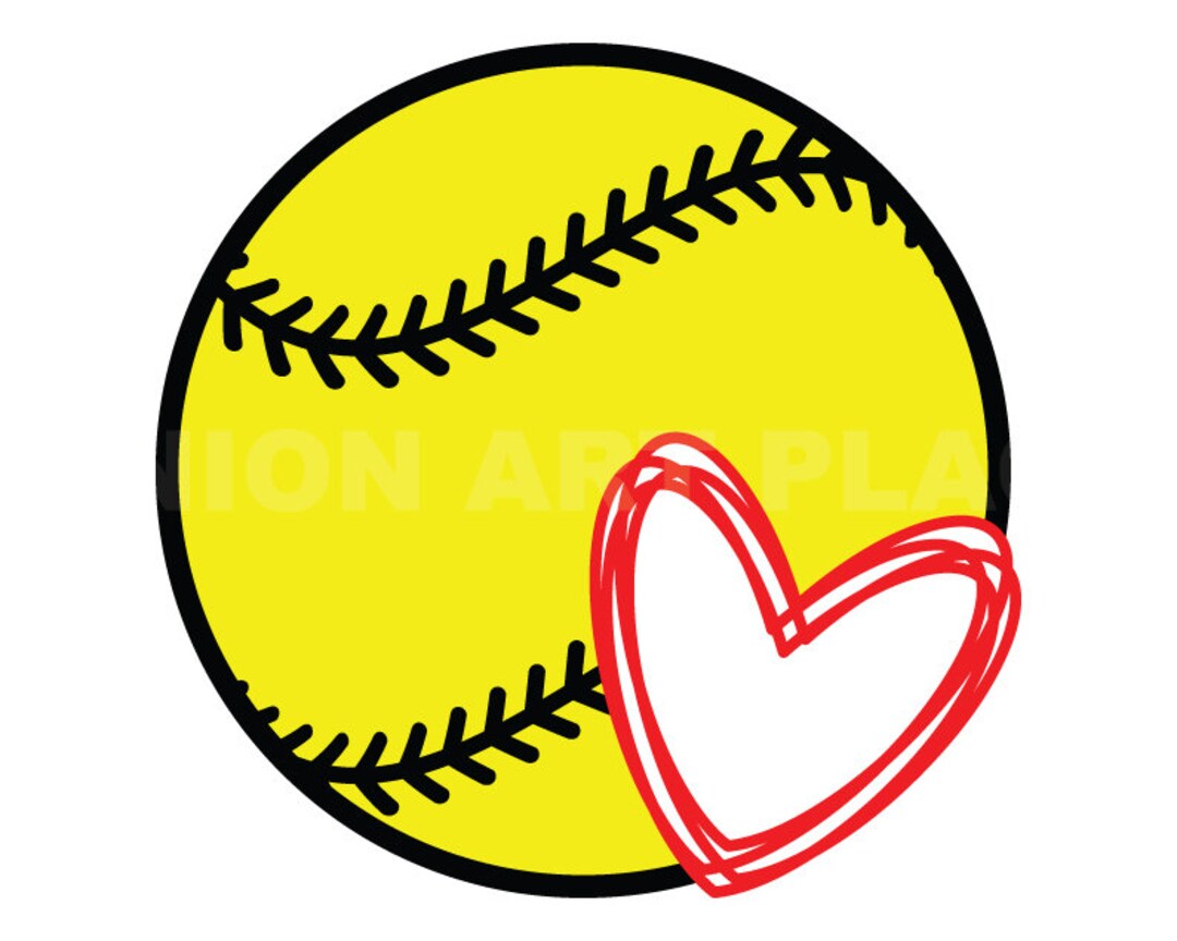 Softball With Hand Drawn Heart Svg Ball Svg Clipart Image, Cricut Svg