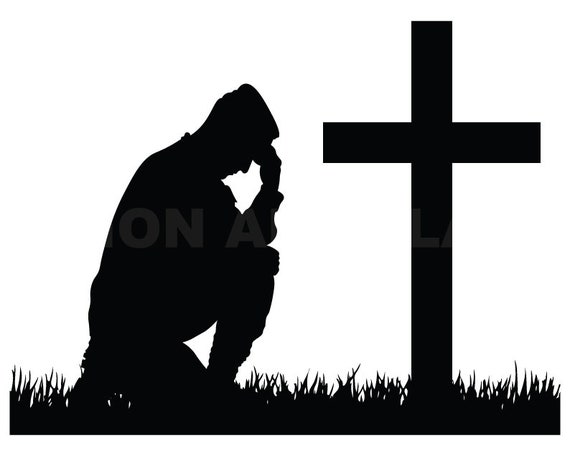Soldier Kneeling Praying at Memorial Cross Svg Clipart Image | Etsy