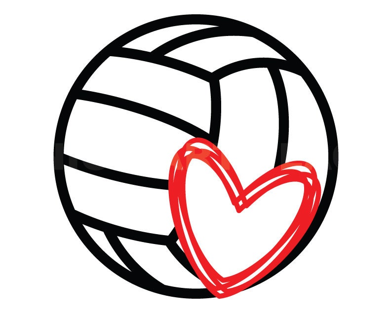 Volleyball Outline With Hand Drawn Heart Svg Clipart image image 1
